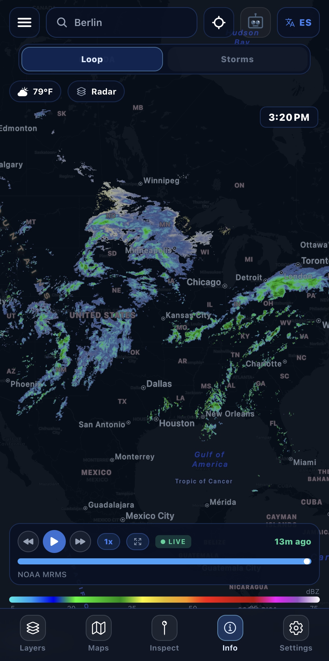 AERI Weather radar loop on iPhone