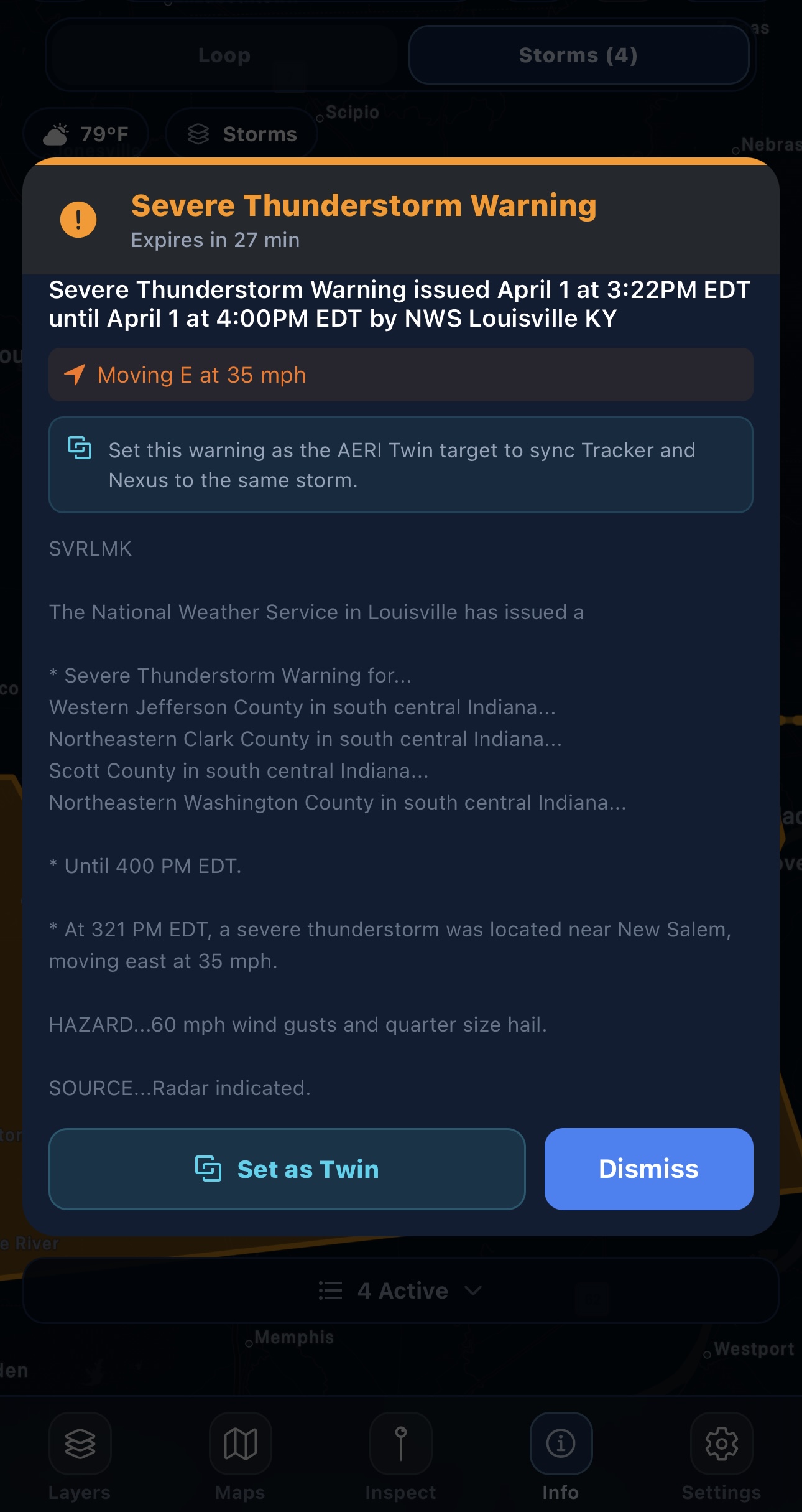 AERI Weather warning workflow on iPhone