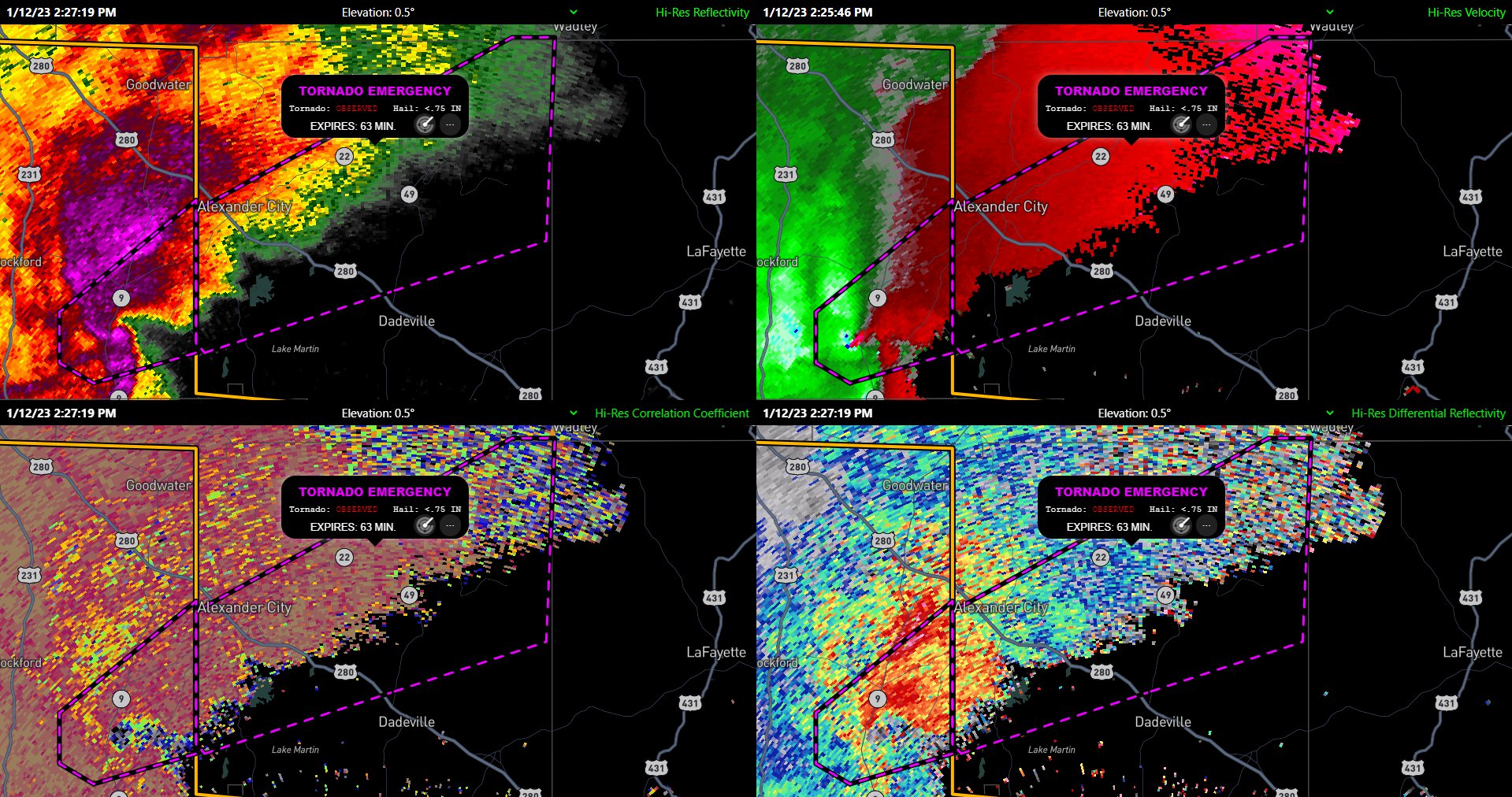 Alexander City tornado emergency imagery from 2023